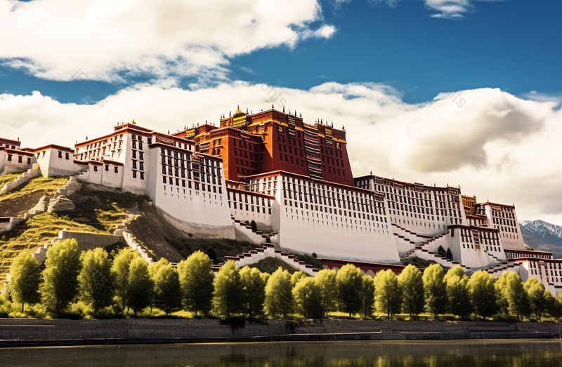西藏布达拉宫蓝色背景建筑摄影,高清,摄影图,摄影图片,图片大全,摄影图免费下载
